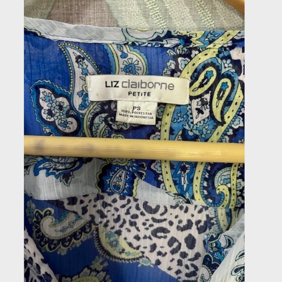 Liz Claiborne Blue and Green Animal Print and Paisley Top with Slip Tank - Picture 5 of 10